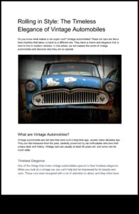 Rolling Through Ages: Classic Cars and Enduring Harisma of Enteryears