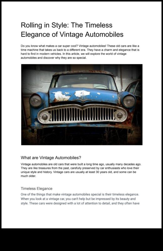 Rolling Through Ages: Classic Cars and Enduring Harisma of Enteryears